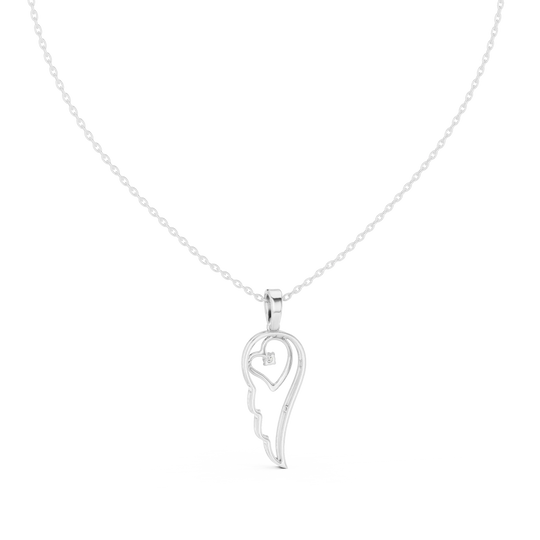 Front-View: Heart Diamond Pendant with Solitaire Setting in 14k White Gold - Lab Grown - Driona Jewels