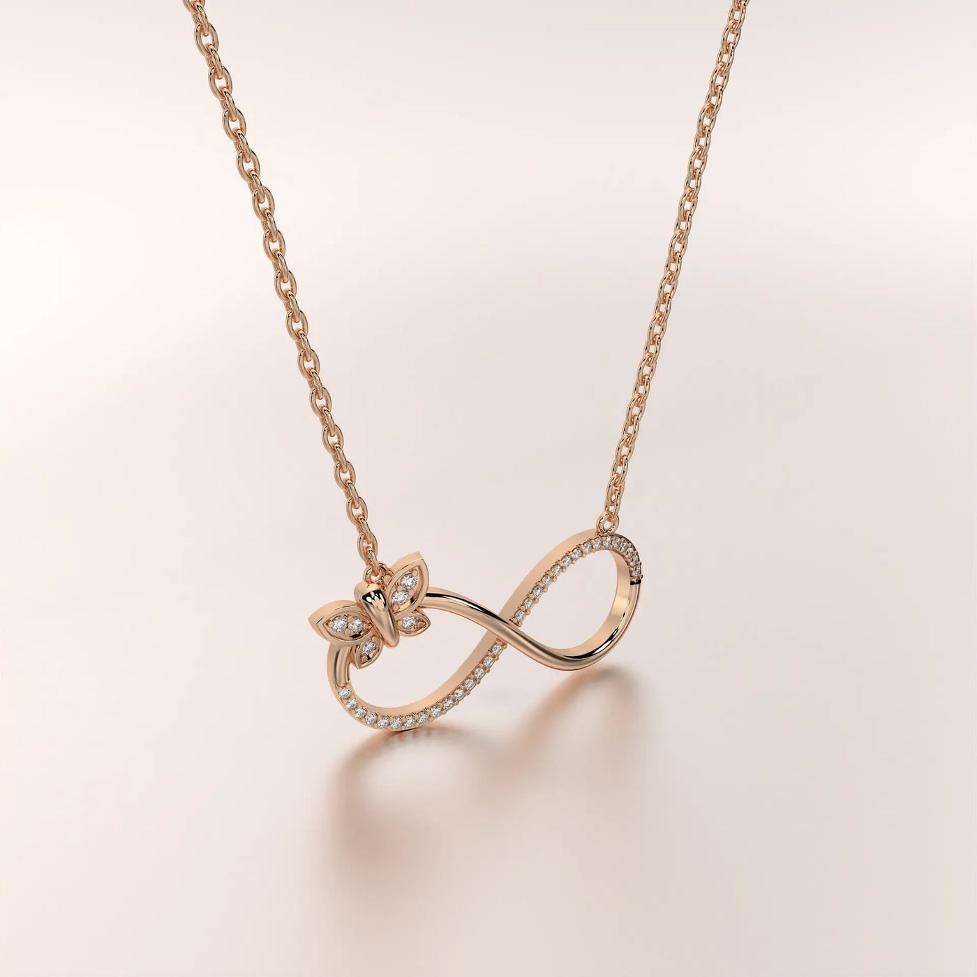 pendant infinity butterfly diamond rose gold 18k front