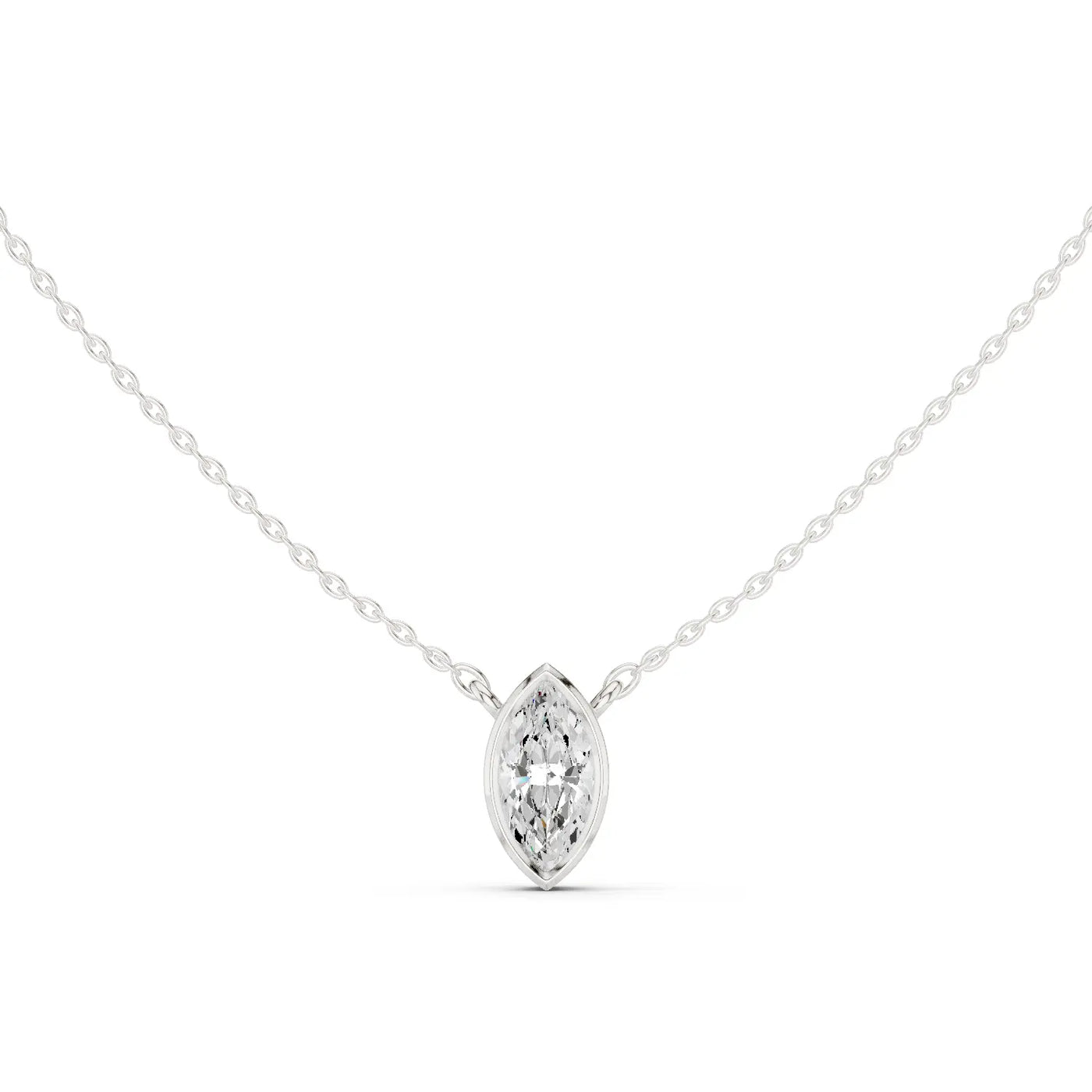 Front-view: Marquise Diamond Pendant with Solitaire Setting in 14k White Gold - Lab Grown - Driona Jewels