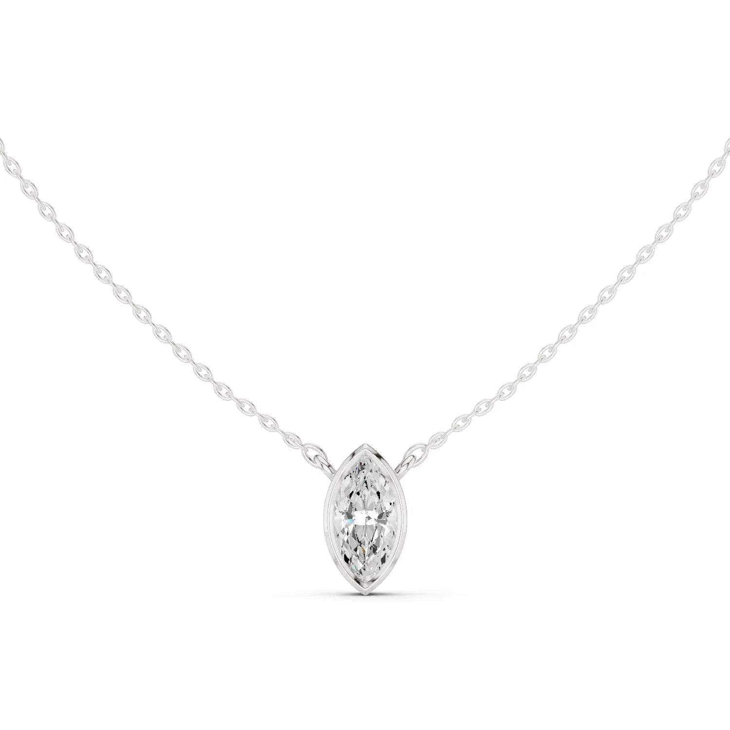 Front-view: Marquise Diamond Pendant with Solitaire Setting in 14k White Gold - Lab Grown - Driona Jewels