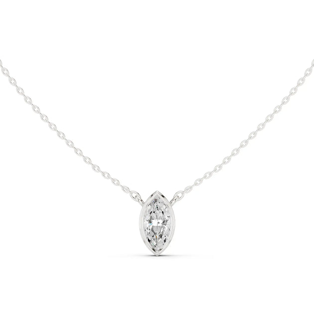 Front-view: Marquise Diamond Pendant with Solitaire Setting in 14k White Gold - Lab Grown - Driona Jewels