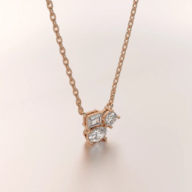 pendant multi stone diamond rose gold base front