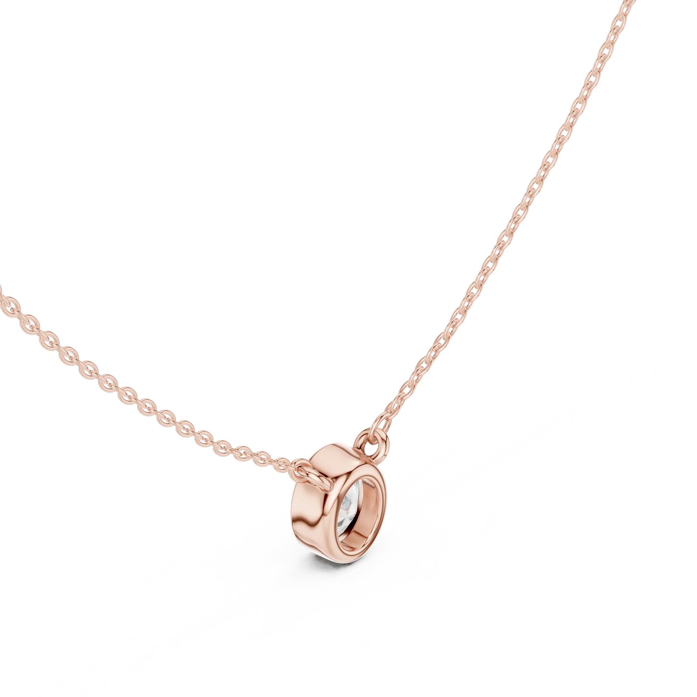 Front-view: Oval Diamond Pendant with Bezel Setting in 14k Rose Gold - Lab Grown - Driona Jewels