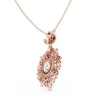 Front-View: Oval Diamond Pendant with Halo Setting in 14k Rose Gold - Lab Grown - Driona Jewels