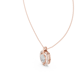 Front-View: Oval Diamond Pendant with Halo Setting in 14k Rose Gold - Lab Grown - Driona Jewels