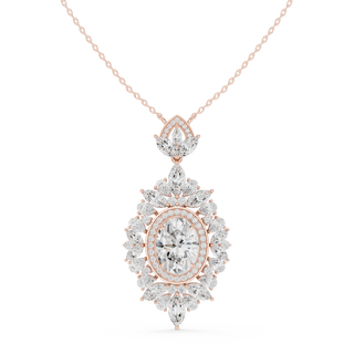 Front: Oval Diamond Pendant with Halo Setting in 14k Rose Gold - Lab Grown - Driona Jewels