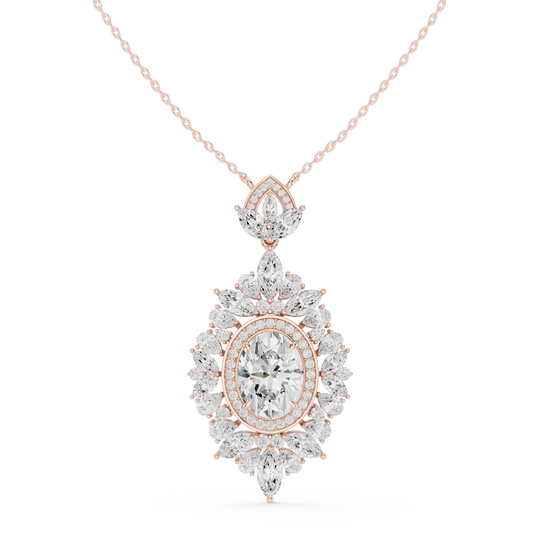 Front: Oval Diamond Pendant with Halo Setting in 14k Rose Gold - Lab Grown - Driona Jewels