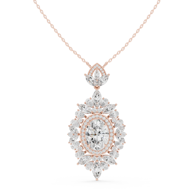 Front: Oval Diamond Pendant with Halo Setting in 14k Rose Gold - Lab Grown - Driona Jewels