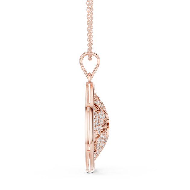 Side-Profile: Oval Diamond Pendant with Halo Setting in 14k Rose Gold - Lab Grown - Driona Jewels