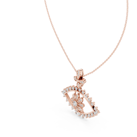 Three-quarter-view: Oval Diamond Pendant with Halo Setting in 14k Rose Gold - Lab Grown - Driona Jewels