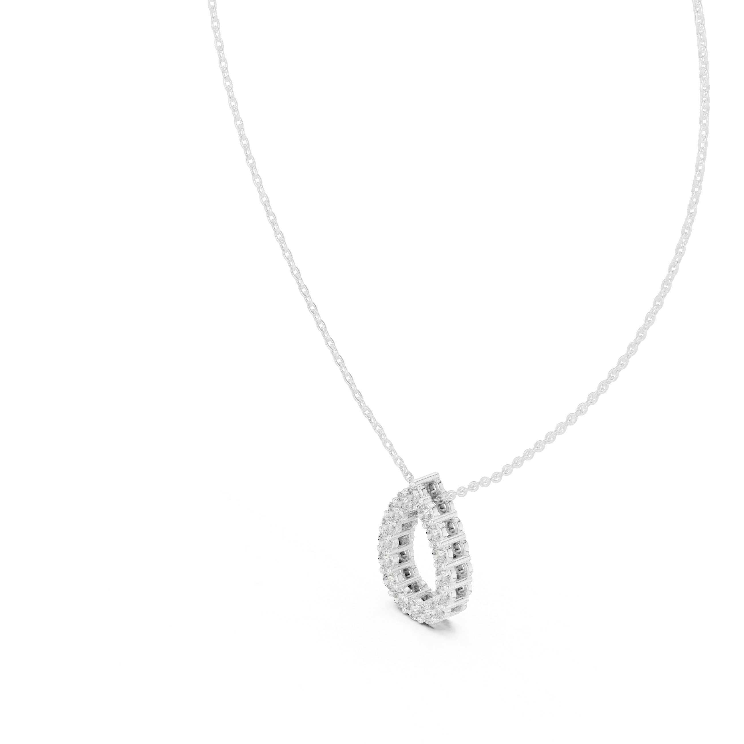 Three-quarter-view: Oval Diamond Pendant with Halo Setting in 14k White Gold - Lab Grown - Driona Jewels