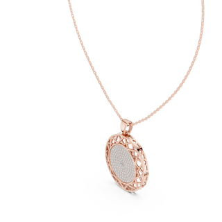 Flat Lay: Oval Diamond Pendant with Pave Setting in 14k Rose Gold - Lab Grown - Driona Jewels
