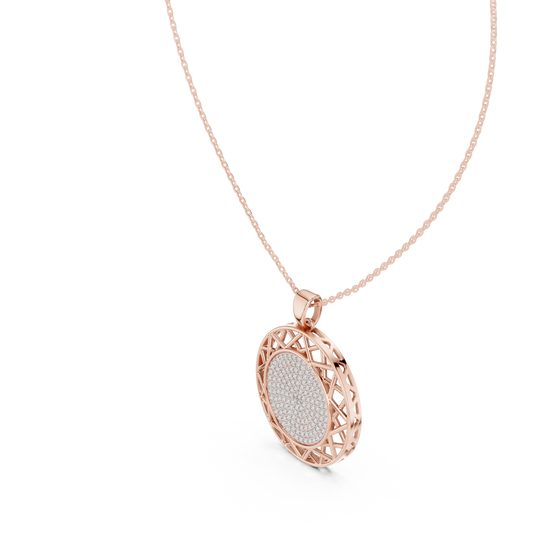 Flat Lay: Oval Diamond Pendant with Pave Setting in 14k Rose Gold - Lab Grown - Driona Jewels