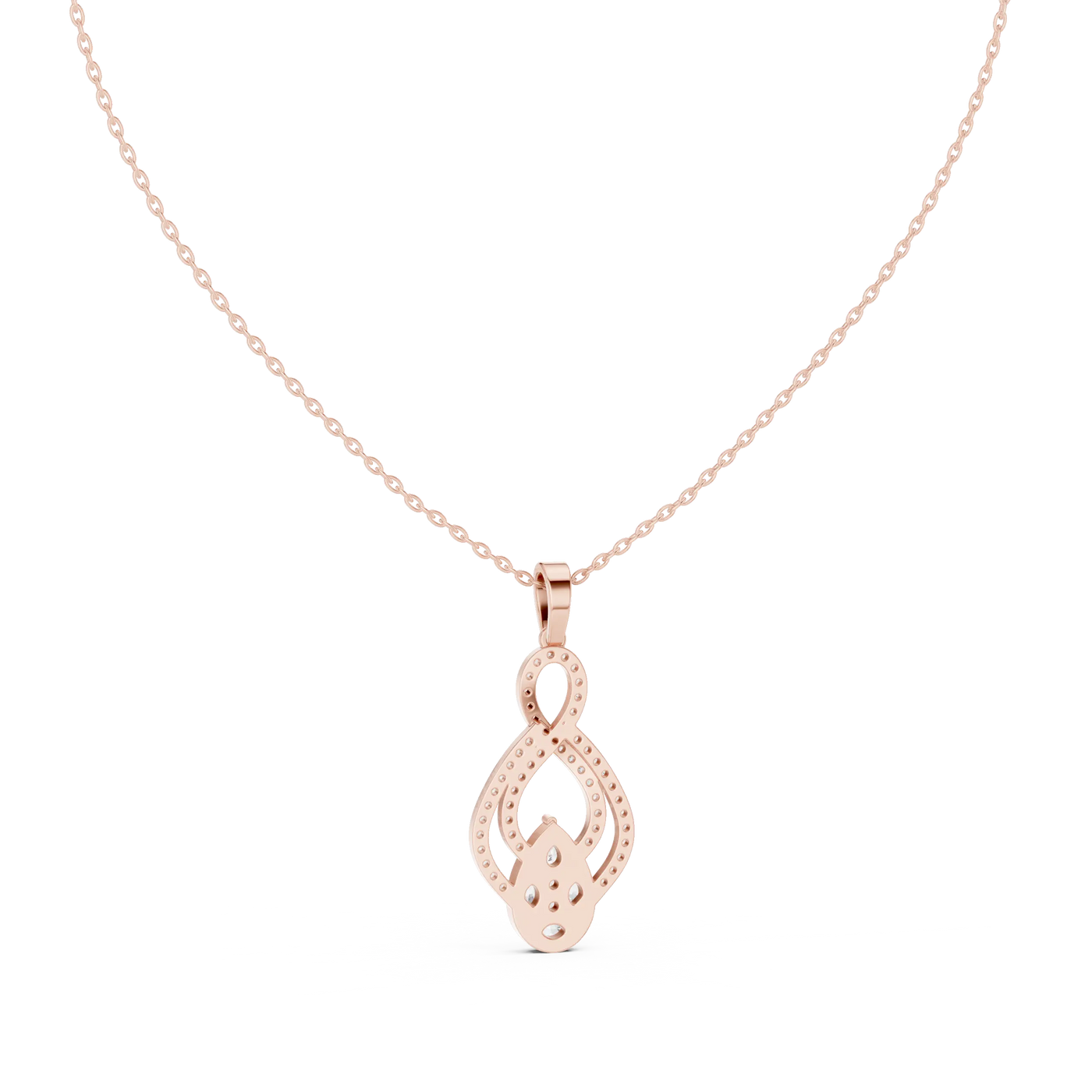 Front-View: Oval Diamond Pendant with Pave Setting in 14k Rose Gold - Lab Grown - Driona Jewels