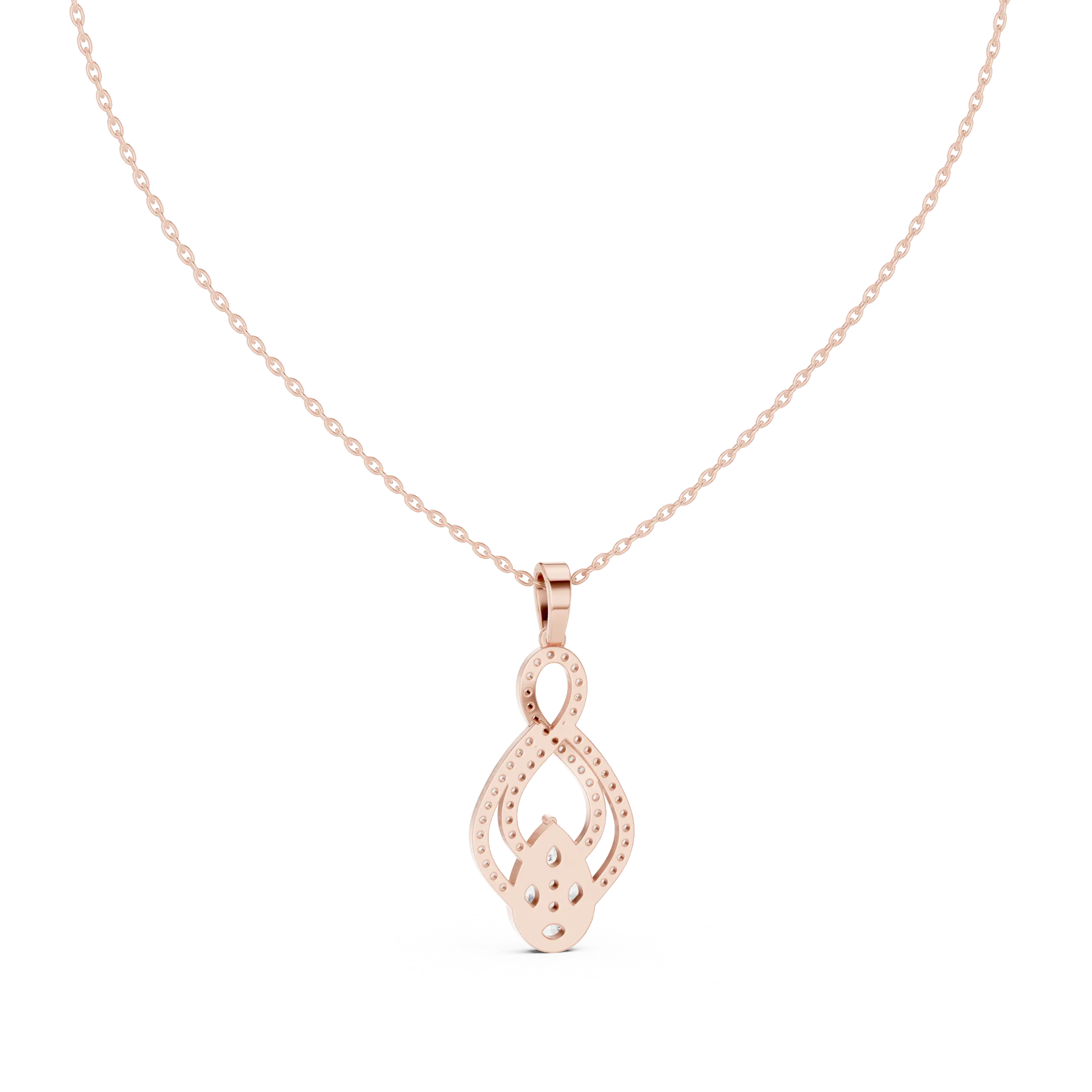 Front-View: Oval Diamond Pendant with Pave Setting in 14k Rose Gold - Lab Grown - Driona Jewels