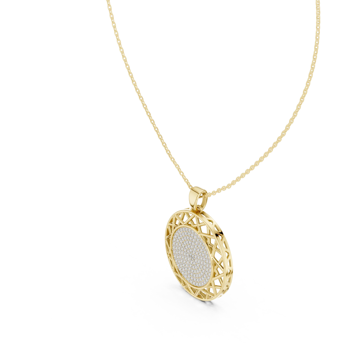 Front-view: Oval Diamond Pendant with Pave Setting in 14k Yellow Gold - Lab Grown - Driona Jewels