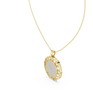Front-view: Oval Diamond Pendant with Pave Setting in 14k Yellow Gold - Lab Grown - Driona Jewels