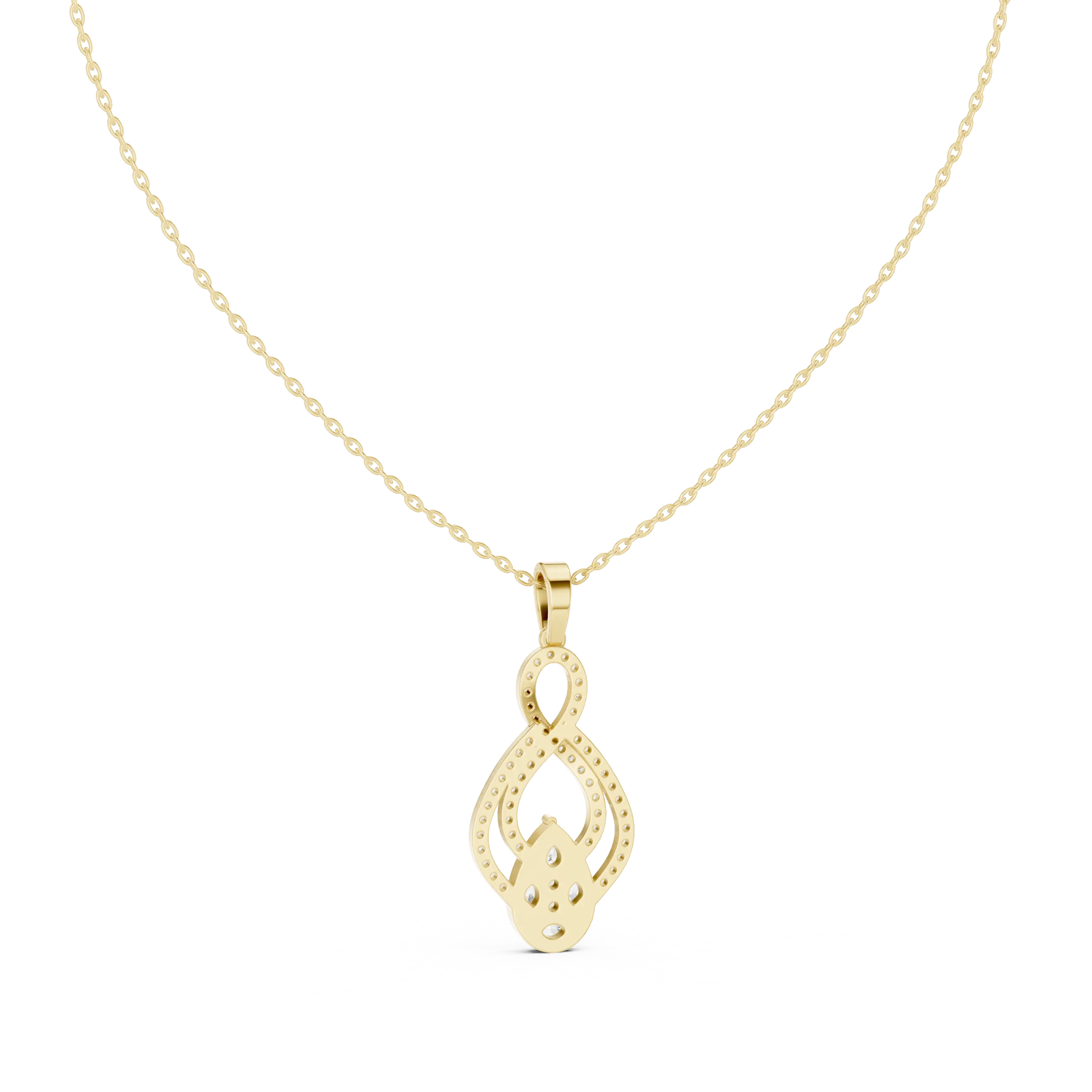Front-view: Oval Diamond Pendant with Pave Setting in 14k Yellow Gold - Lab Grown - Driona Jewels