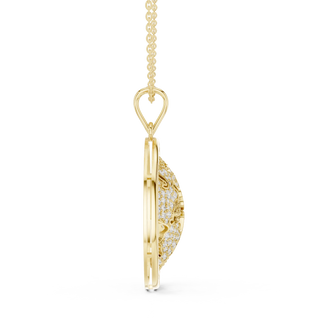 Side-Profile: Oval Diamond Pendant with Pave Setting in 14k Yellow Gold - Lab Grown - Driona Jewels