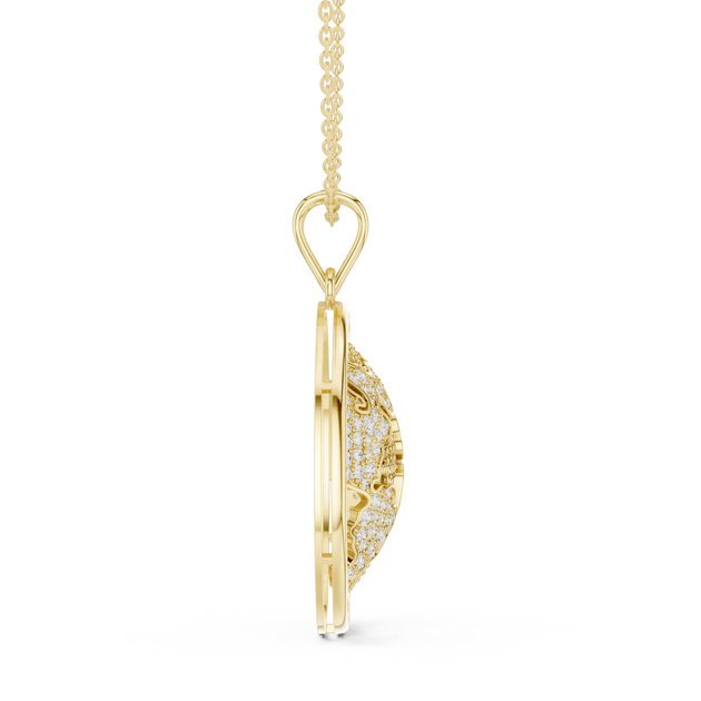 Side-Profile: Oval Diamond Pendant with Pave Setting in 14k Yellow Gold - Lab Grown - Driona Jewels
