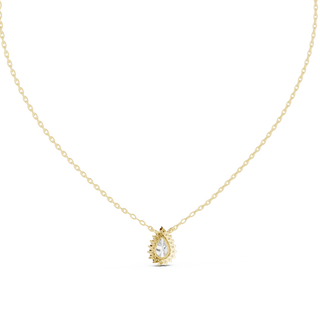 Front-view: Pear Diamond Pendant with Halo Setting in 14k Gold - Lab Grown - Driona Jewels