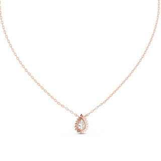 Front-view: Pear Cut Diamond Pendant with Halo Setting in 14k Rose Gold - Lab Grown - Driona Jewels