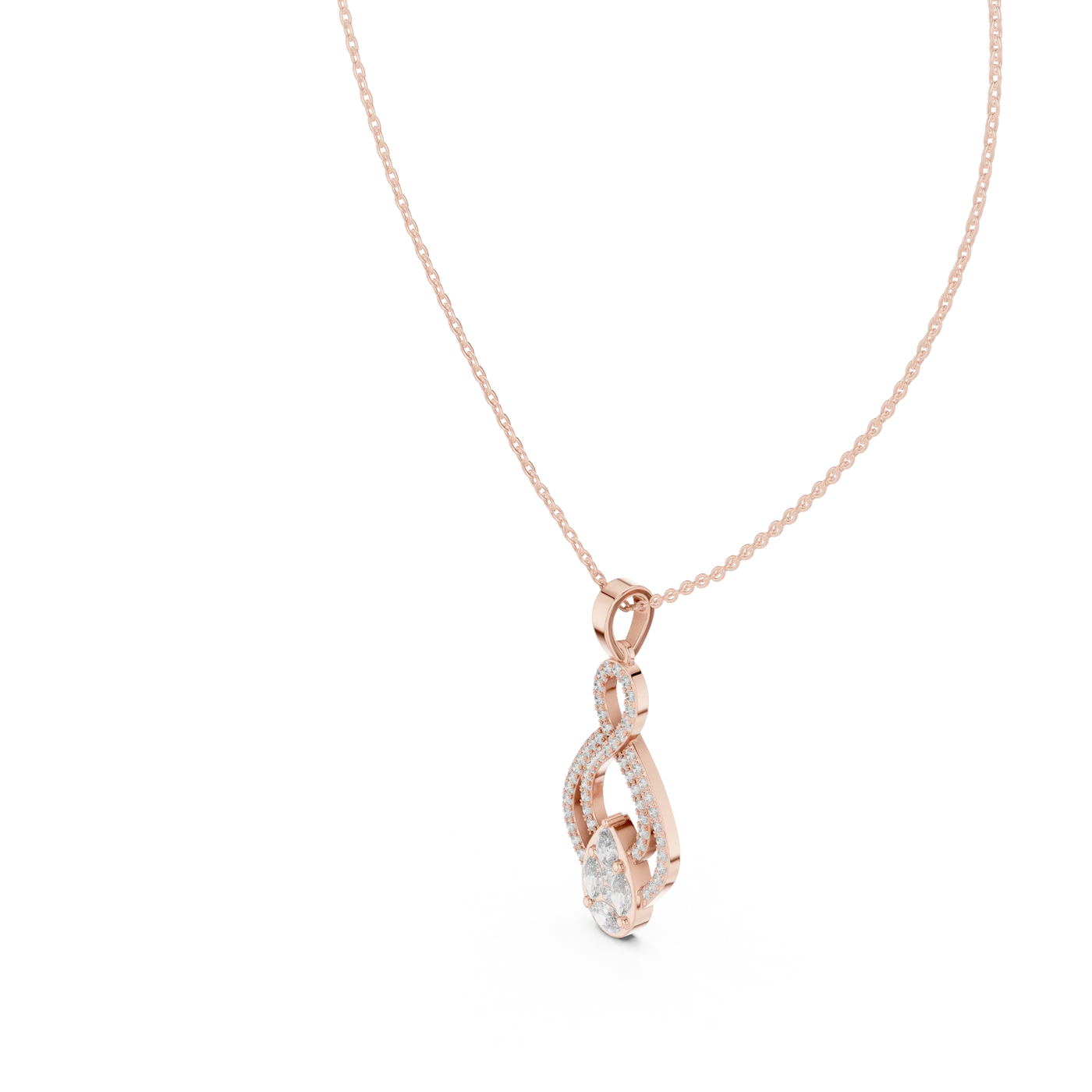 Front-View: Pear Cut Diamond Pendant with Halo Setting in 14k Rose Gold - Lab Grown - Driona Jewels