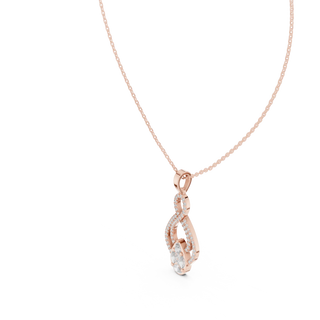 Front-View: Pear Cut Diamond Pendant with Halo Setting in 14k Rose Gold - Lab Grown - Driona Jewels