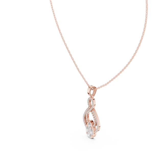 Front-View: Pear Cut Diamond Pendant with Halo Setting in 14k Rose Gold - Lab Grown - Driona Jewels