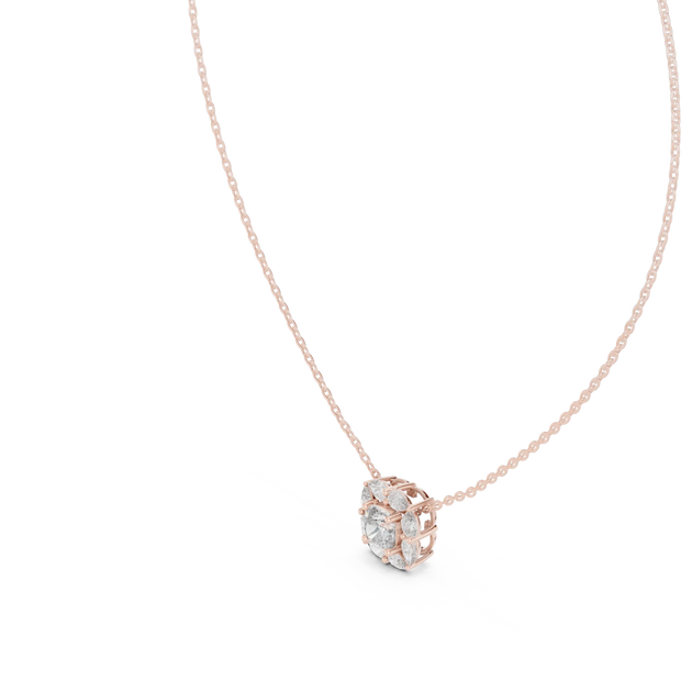 Front-view: Pear Diamond Pendant with Halo Setting in 14k Rose Gold - Lab Grown - Driona Jewels