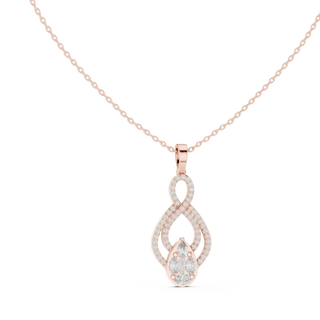 Front-view: Pear Cut Diamond Pendant with Halo Setting in 14k Rose Gold - Lab Grown - Driona Jewels