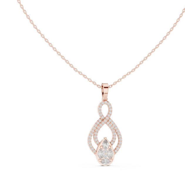 Front-view: Pear Cut Diamond Pendant with Halo Setting in 14k Rose Gold - Lab Grown - Driona Jewels