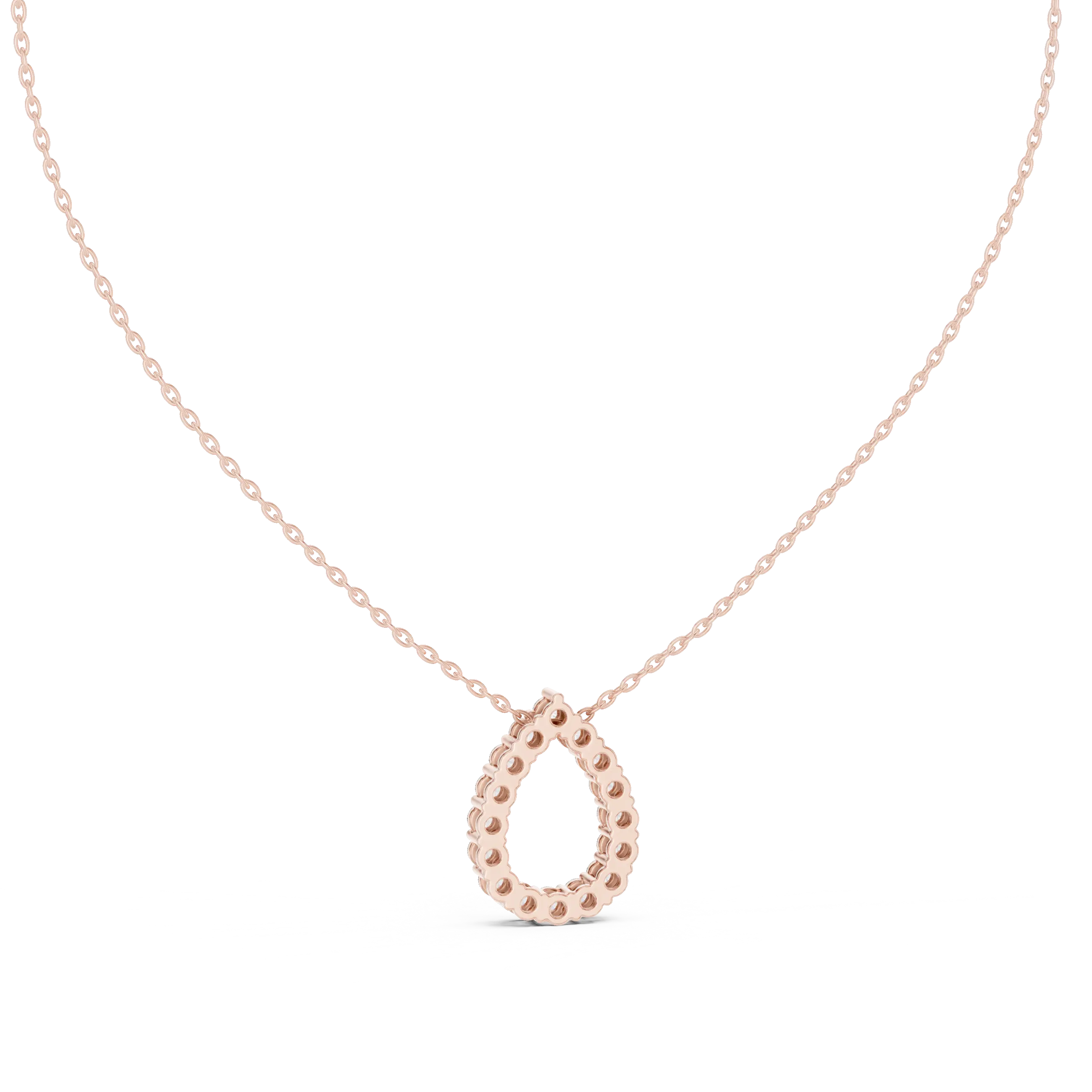 Front-View: Pear Cut Diamond Pendant with Halo Setting in 14k Rose Gold - Lab Grown - Driona Jewels