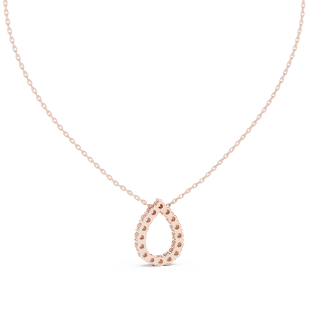 Front-View: Pear Cut Diamond Pendant with Halo Setting in 14k Rose Gold - Lab Grown - Driona Jewels