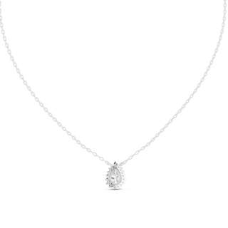 Front-view: Pear Diamond Pendant with Halo Setting in 14k White Gold - Lab Grown - Driona Jewels