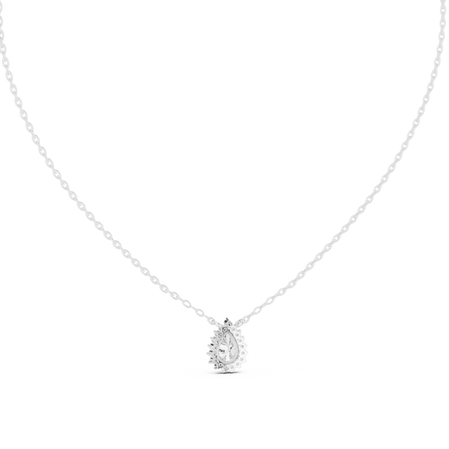 Front-view: Pear Diamond Pendant with Halo Setting in 14k White Gold - Lab Grown - Driona Jewels