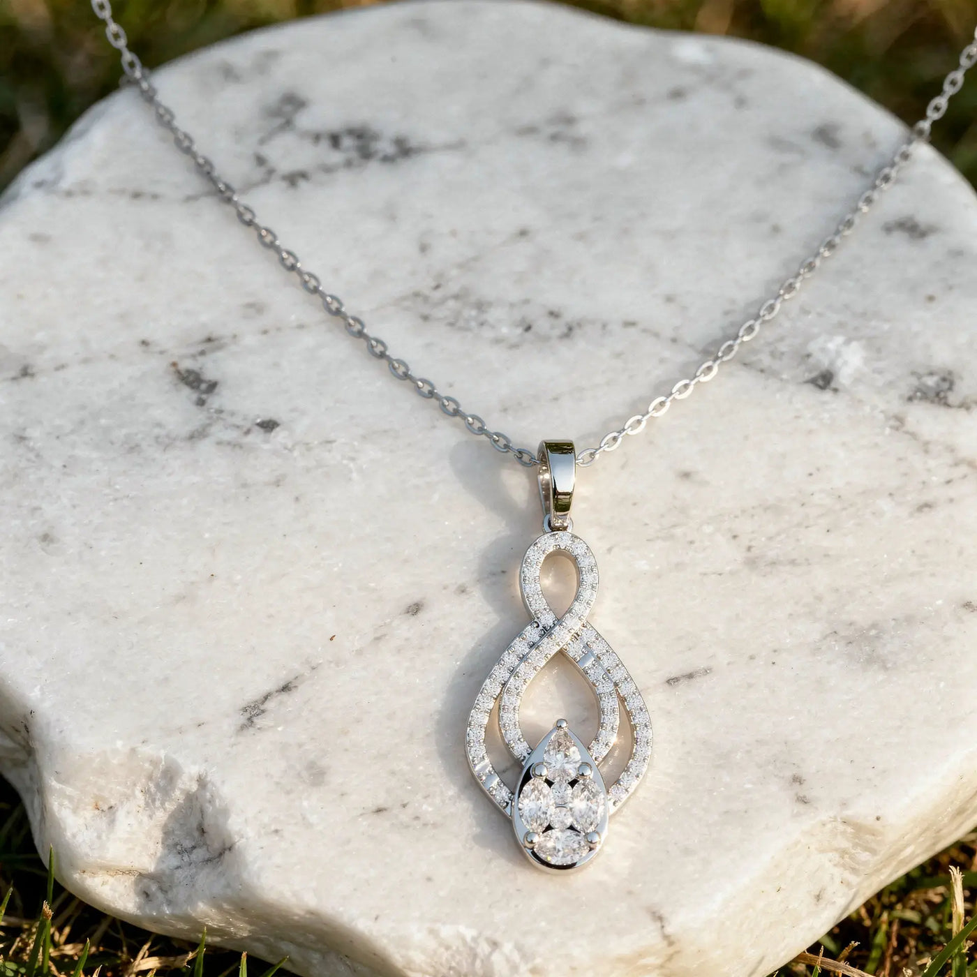 Front: Pear Diamond Pendant with Halo Setting in 14k White Gold - Lab Grown - Driona Jewels