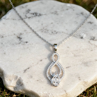 Front: Pear Diamond Pendant with Halo Setting in 14k White Gold - Lab Grown - Driona Jewels