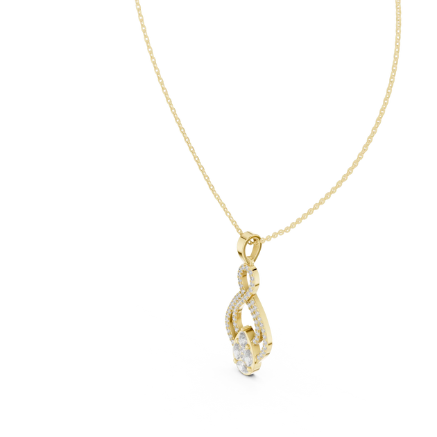 Front-View: Pear Cut Diamond Pendant with Halo Setting in 14k Yellow Gold - Lab Grown - Driona Jewels
