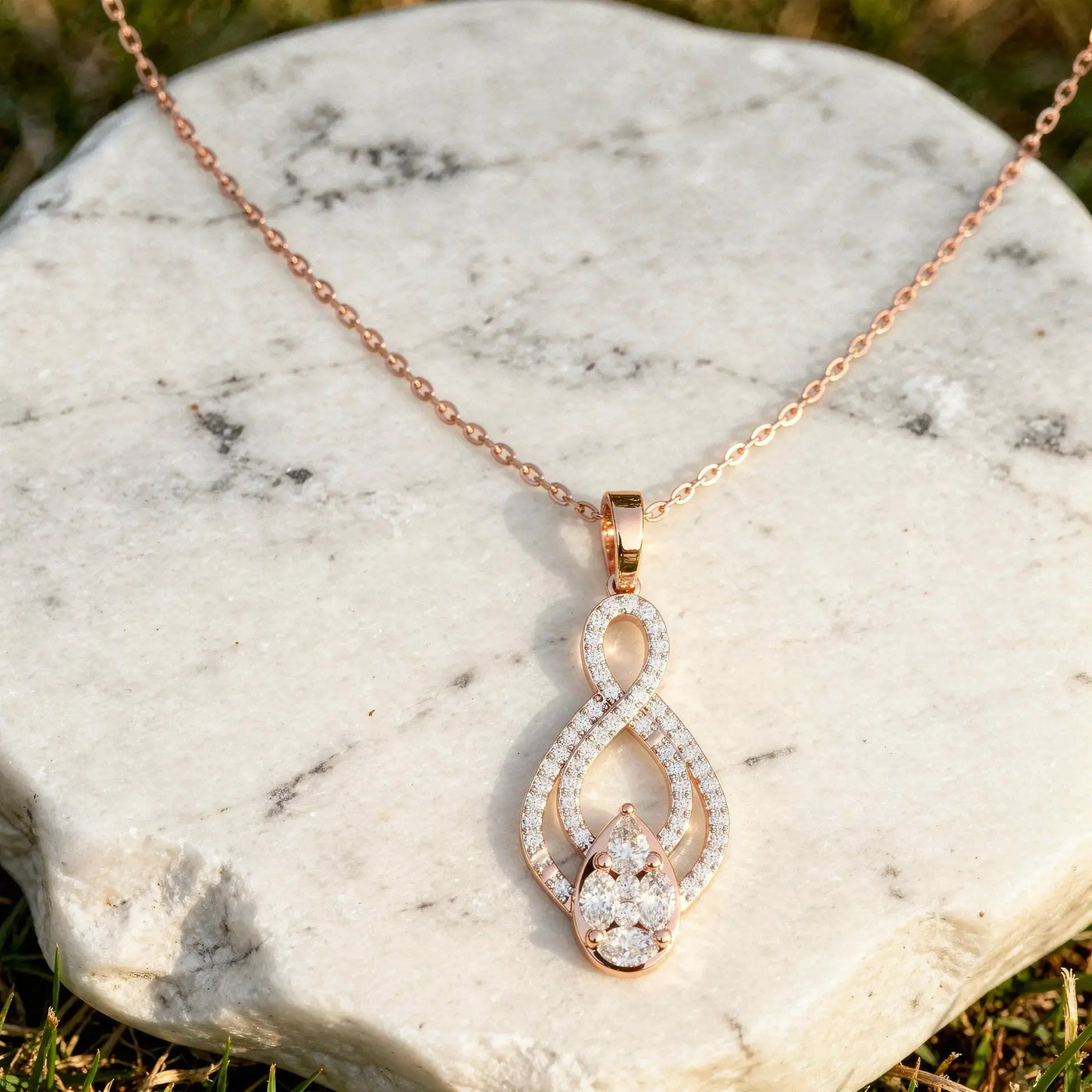 Front: Pear Diamond Pendant with Pave Setting in 14k Rose Gold - Lab Grown - Driona Jewels