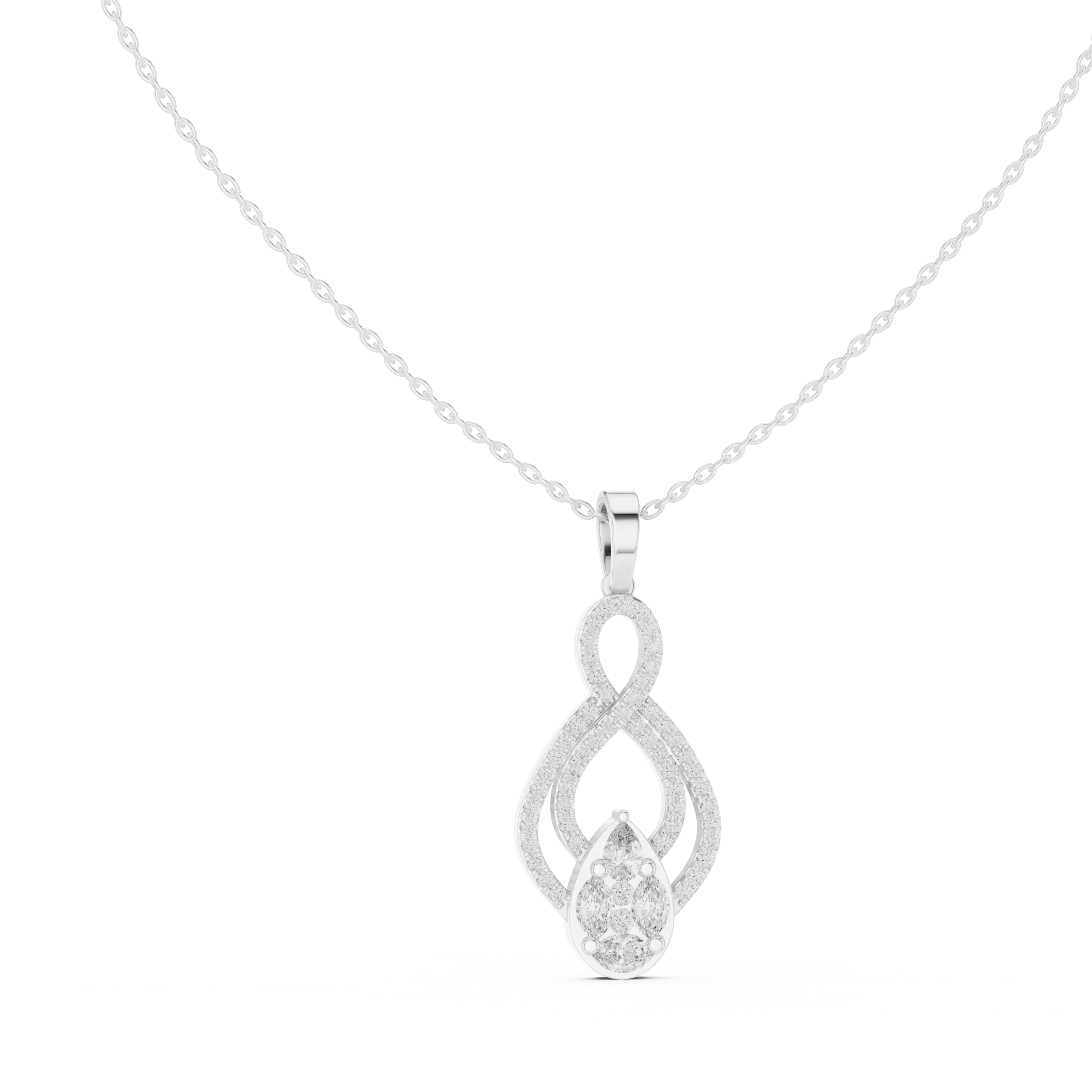 Front-View: Pear Cut Diamond Pendant with Pave Setting in 14k White Gold - Lab Grown - Driona Jewels
