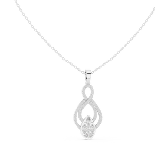 Front-View: Pear Cut Diamond Pendant with Pave Setting in 14k White Gold - Lab Grown - Driona Jewels