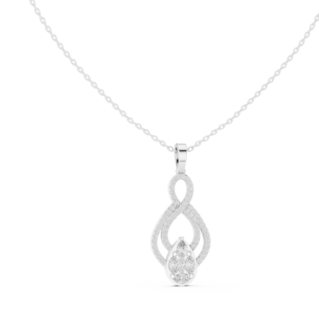 Front-View: Pear Cut Diamond Pendant with Pave Setting in 14k White Gold - Lab Grown - Driona Jewels