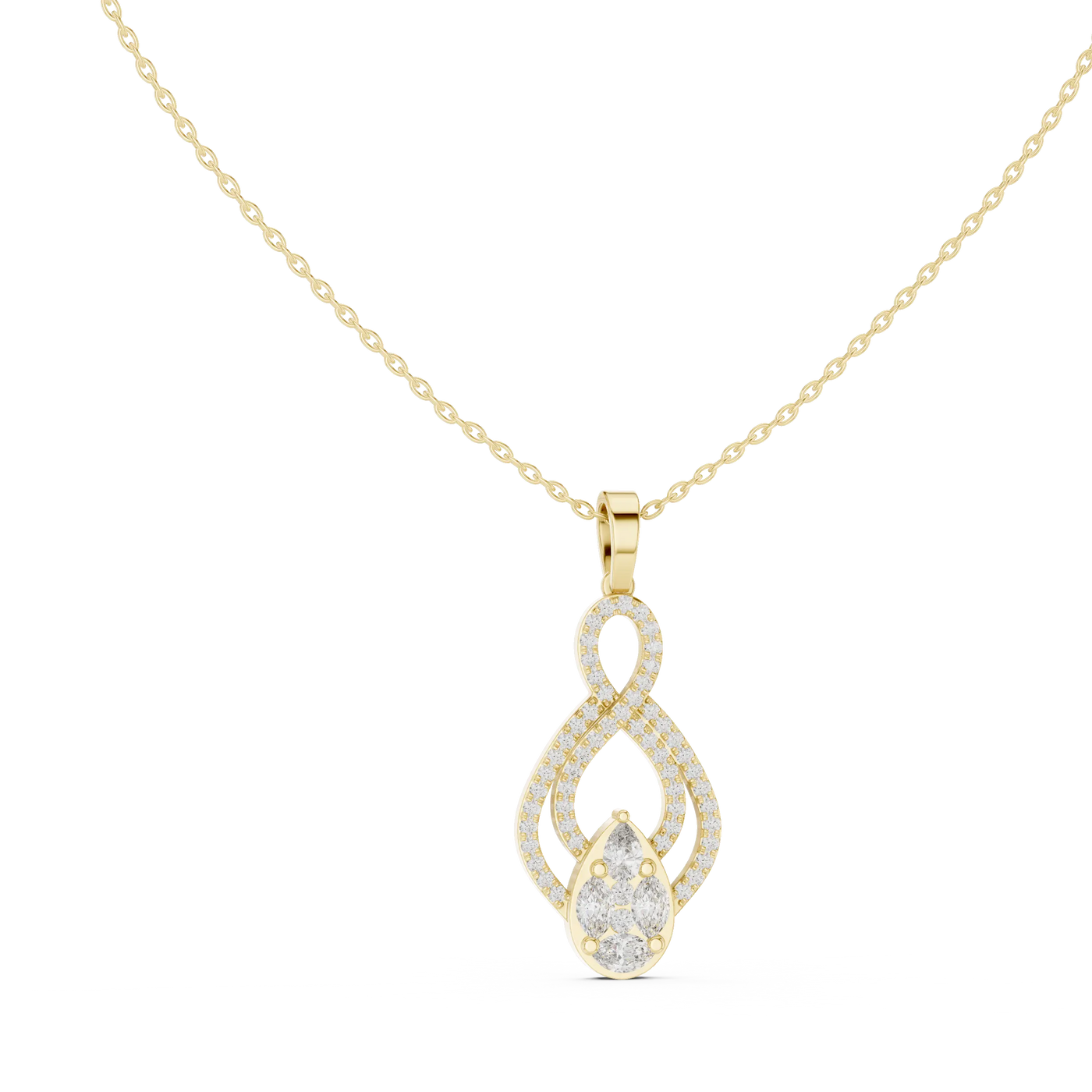 Front: Pear Diamond Pendant with Pave Setting in 14k Yellow Gold - Lab Grown - Driona Jewels