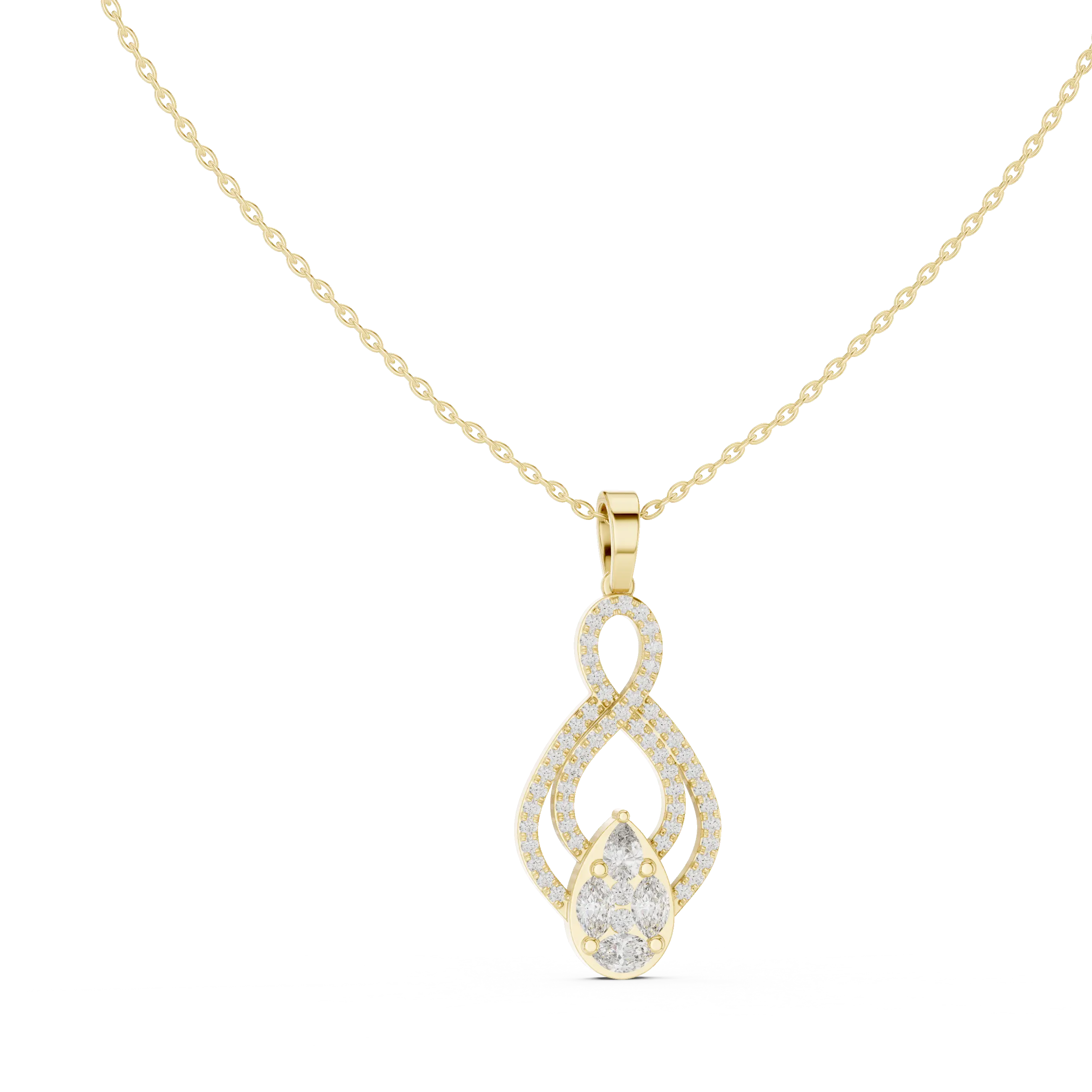 Front: Pear Diamond Pendant with Pave Setting in 14k Yellow Gold - Lab Grown - Driona Jewels