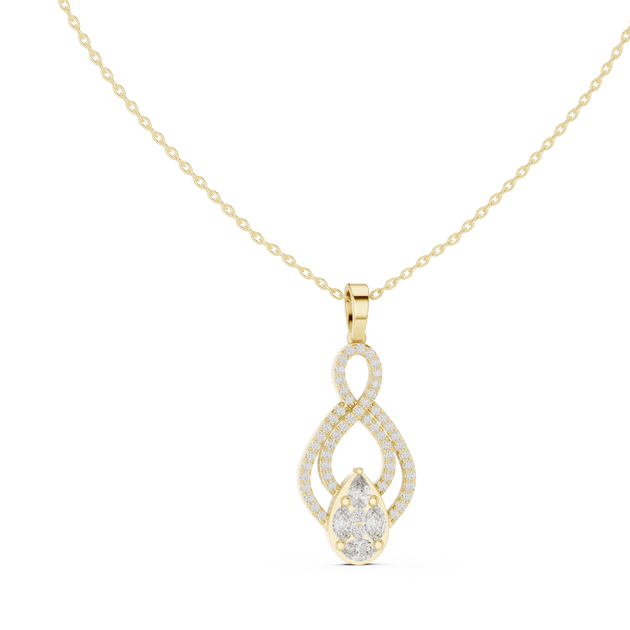 Front: Pear Diamond Pendant with Pave Setting in 14k Yellow Gold - Lab Grown - Driona Jewels