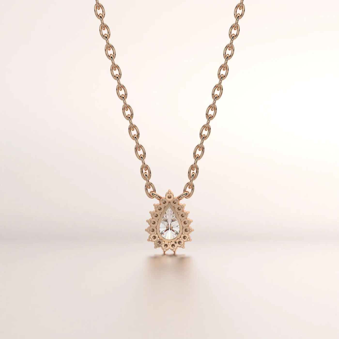 pendant pear diamond rose gold base front