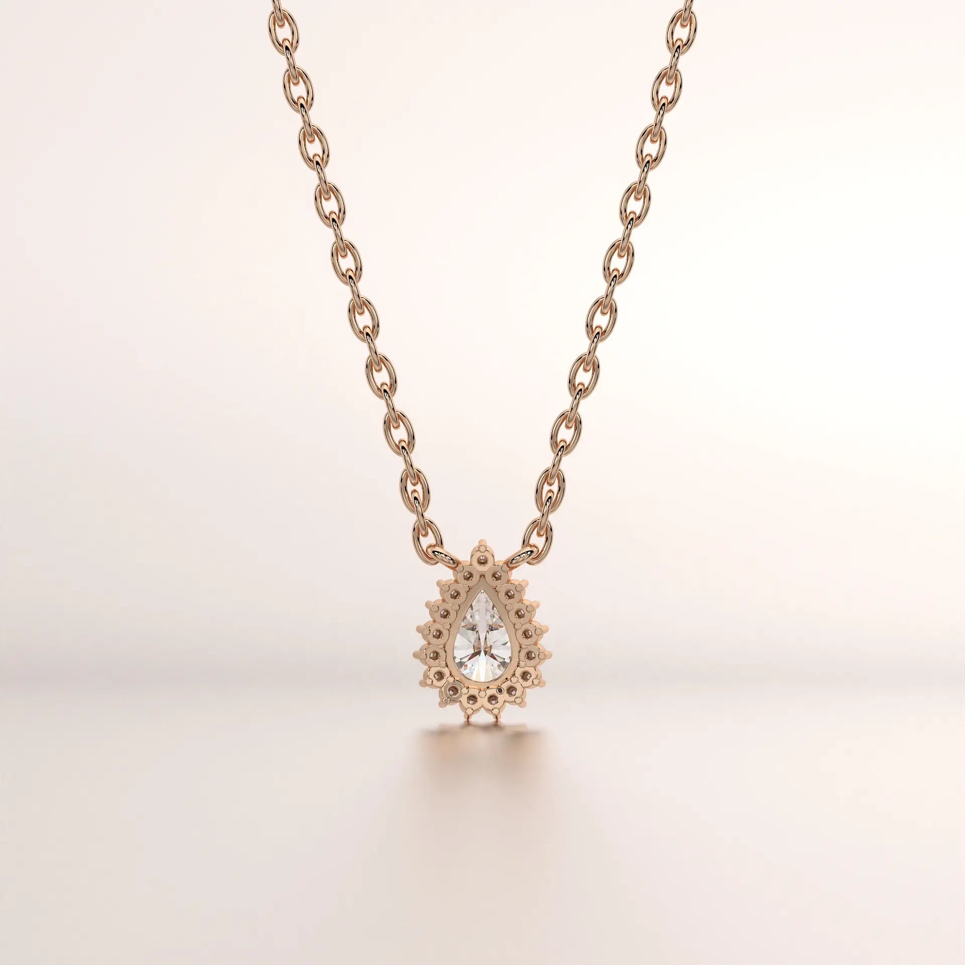 pendant pear diamond rose gold base front