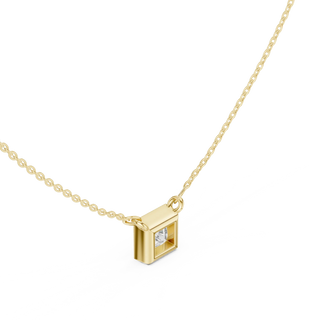 Three-quarter-view: Princess Diamond Pendant with Bezel Setting in 14k Gold - Lab Grown - Driona Jewels