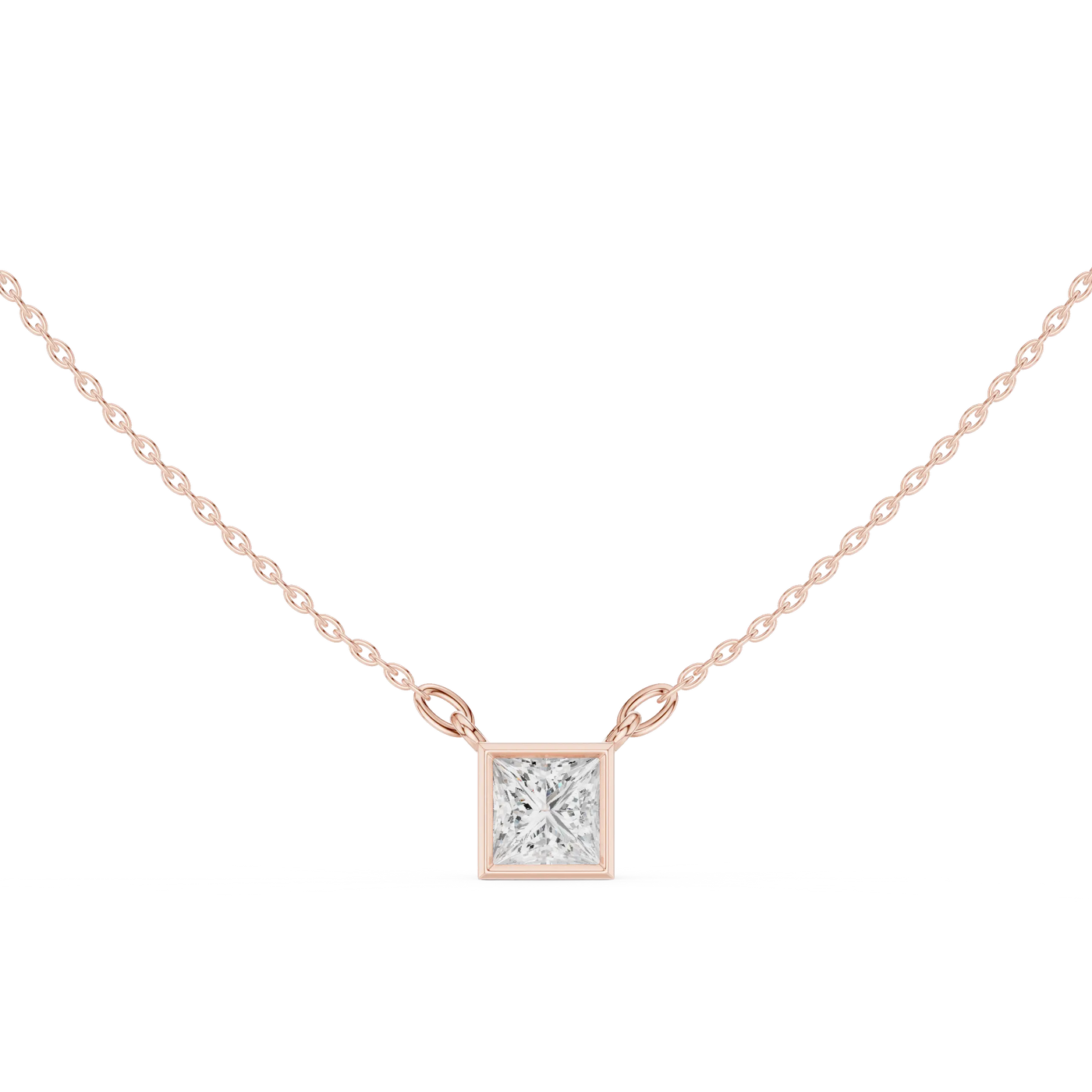 Front-view: Princess Diamond Pendant with Bezel Setting in 14k Rose Gold - Lab Grown - Driona Jewels